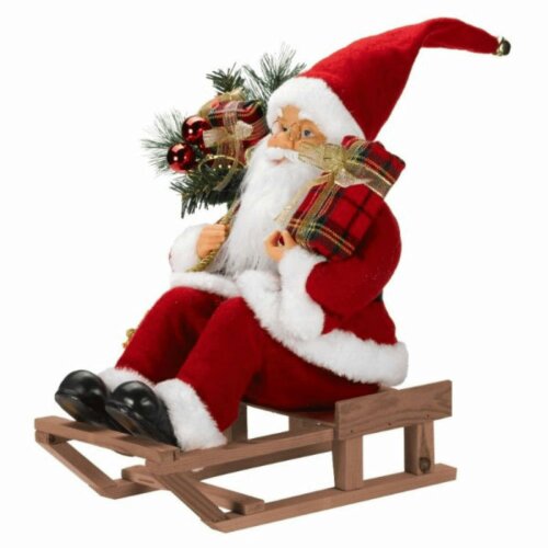 Samuel Alexander 30cm Red and White Traditional Santa on Sleigh Christmas Decoration