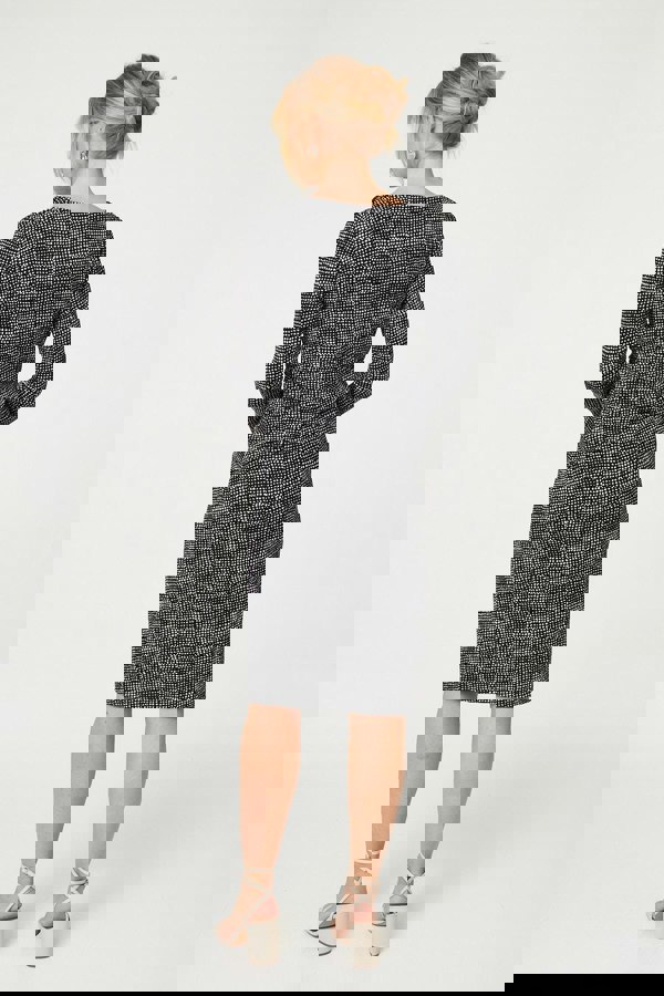 Black | Printed Twist Front Knee Length Dress
