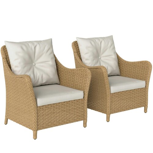 Wyld Haus Rera Rattan Beige Set Of 2 Outdoor Armchairs With Cushions Armrests And High Back