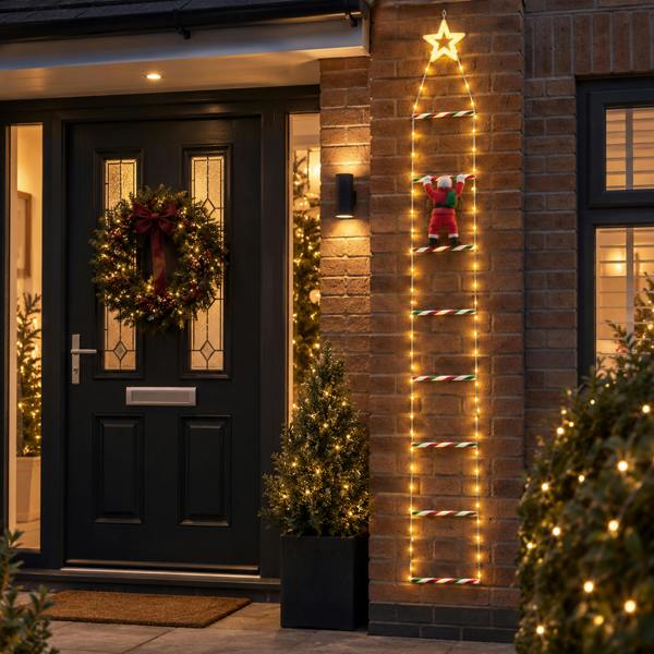 Samuel Alexander 1.92m Light up Santa Climbing Ladder Christmas Decoration with LEDs