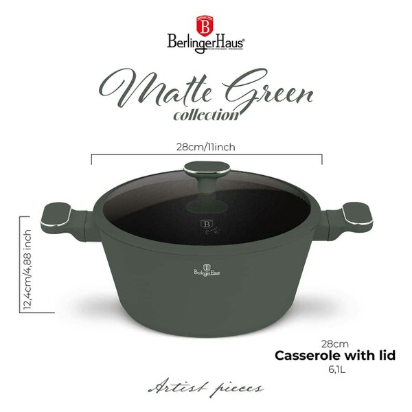 Berlinger Haus Casserole with lid, 28 cm Berlinger Haus BH8202 Matte Green