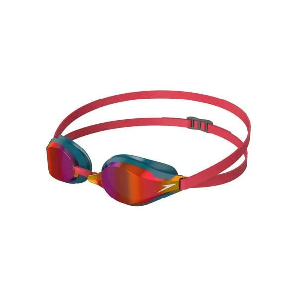 Speedo Fastskin Speedsocket 2 Mirror Goggles with double head strap, vibrant red blue frame, reduces brightness
