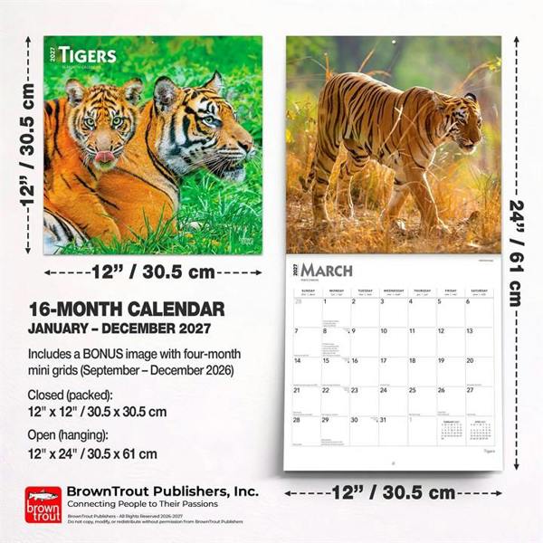 Tigers Calendar 2027, Wall Calendars, Month To View, Animals, Gift