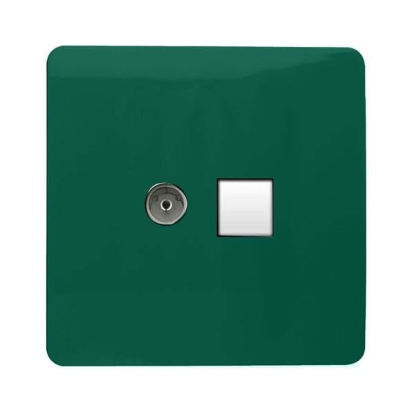 Trendi Switch 2 Gang Female TV Co-Axial & RJ45 Cat 5e PC Ethernet Sockets in Dark Forest Green