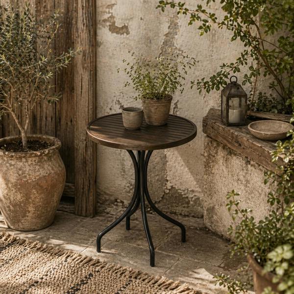 Wyld Haus Rabasu Galvanised Steel Brown Round Garden Bistro Table