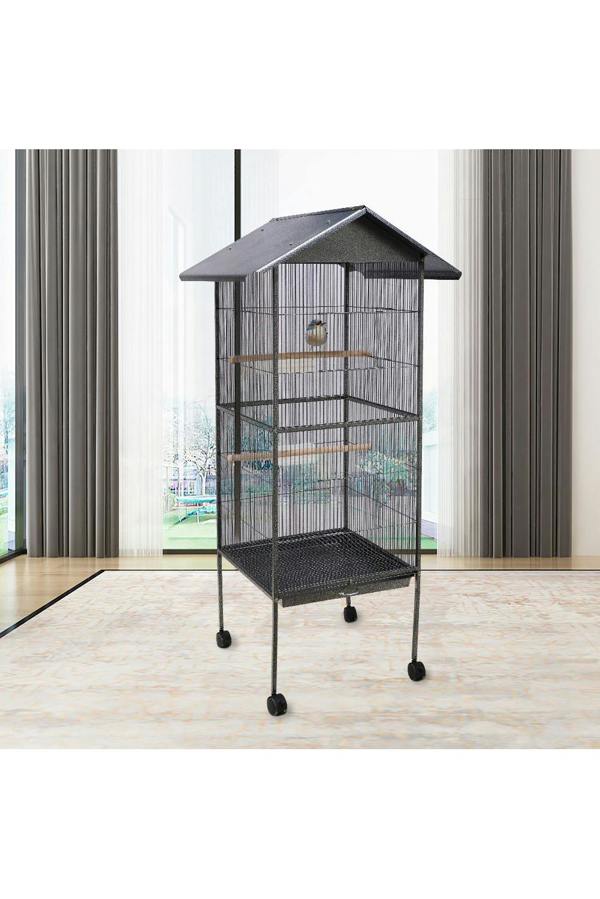Living and Home 160cm Metal Frame Bird Play Stand with Feeding Bowls and Ladders