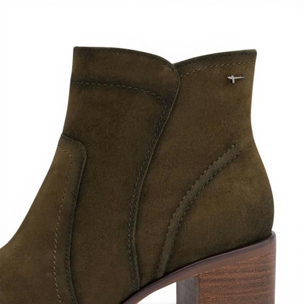 Tamaris Women's Olive Green Suede Leather Heeled Ankle Boots - 25313-47