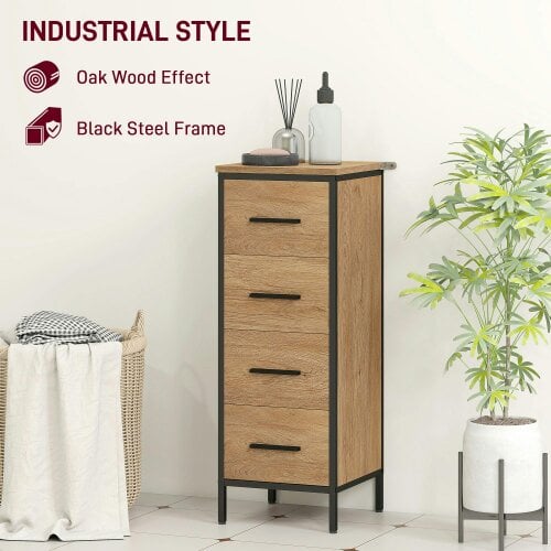 Wyld Haus Nita Narrow Bathroom Storage Cabinet With 4 Drawers Oak Finish