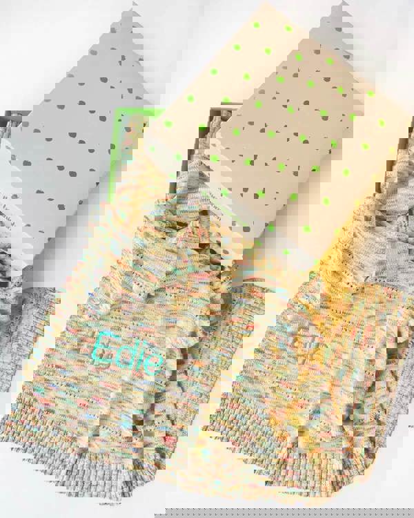 The Bonnie Mob Personalised Knitted Baby Blanket, Space Dye - Merry