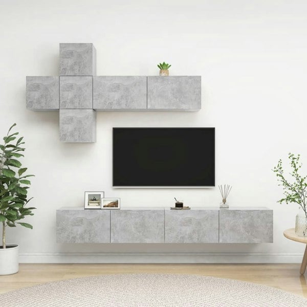Berkfield 7 Piece TV Cabinet Set Concrete Grey Engineered Wood
