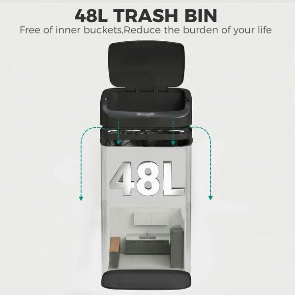 48L Galvanised Steel Sensor Bin - Black