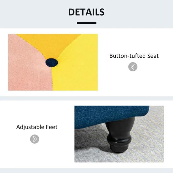 Multicolour storage ottoman detail: button-tufted seat and adjustable black feet