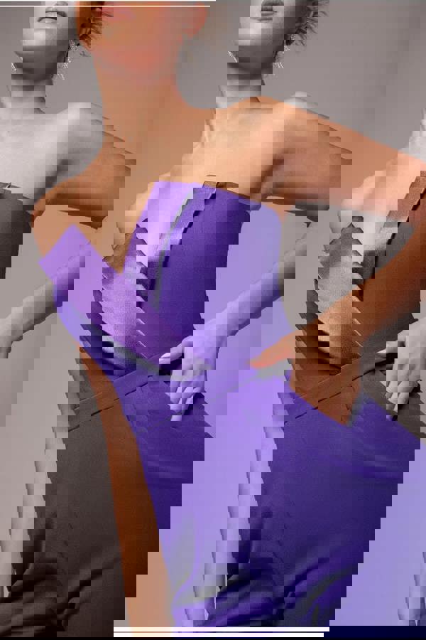 Satin Collar Scuba Jumpsuit - Purple TR299