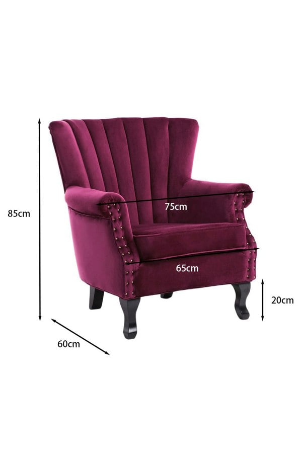 Living and Home Vintage Velvet Wing Back Armchair with Studs