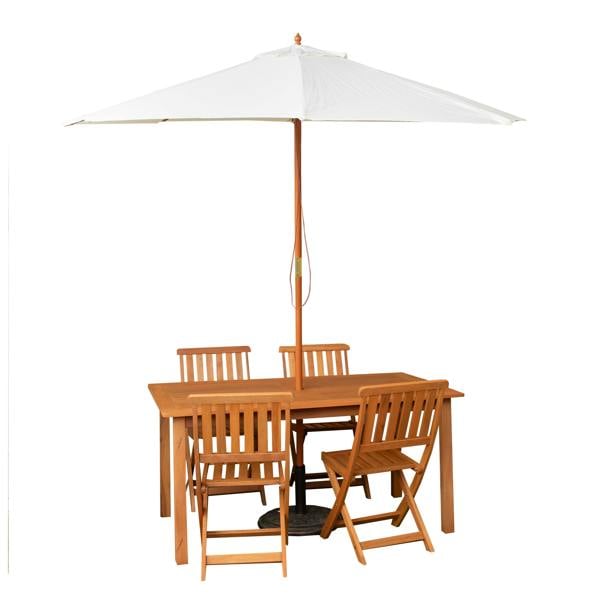 Samuel Alexander Outdoor 4 Person Rectangular Wooden Garden Dining Table Chairs with Cream Parasol and Base Set