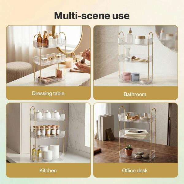 ilus Makeup Organiser Modern 3-Tier Cosmetic Storage Rack Beauty Tray White