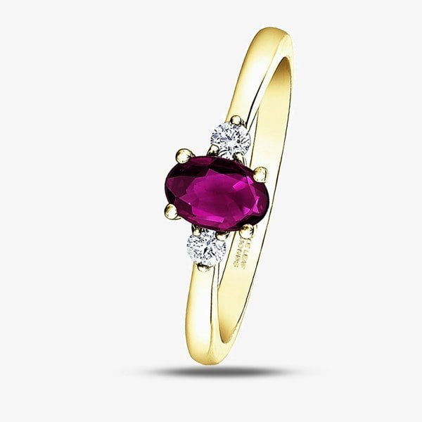 T. H. Baker 9ct Yellow Gold Ruby & Diamond Trilogy Ring 30910-9