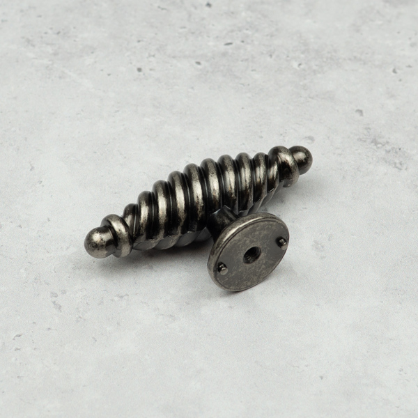 Antique Pewter Reeded Beehive Handle & Coordinating Pull Knob