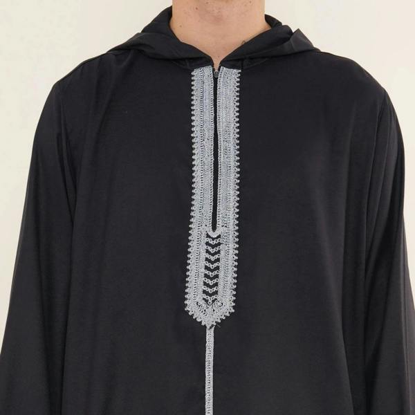 Men's Hooded Gandoura Embroidery Moroccan Thobe - Navy - Thobez - 10