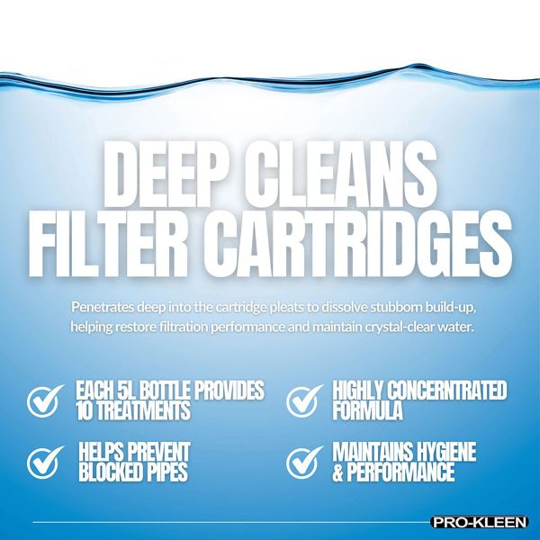 ProKleen Pro-Kleen Hot Tub Pool & Spa Filter Cartridge Cleaner 5L-10 Treatments Improves Efficiency-Deeply Cleans and Removes Oils