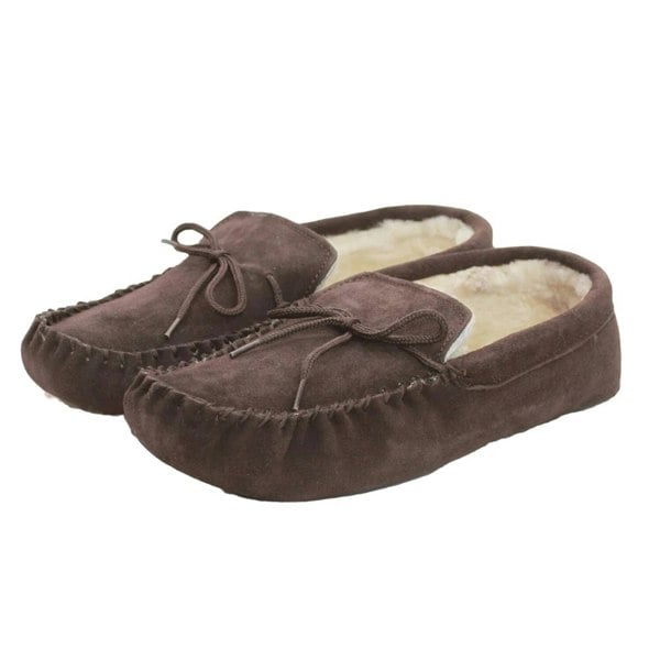 Eastern Counties Leather Unisex Adult Sheepskin Lined Hard Sole Moccasins - Dark Brown