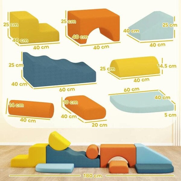 9-Piece Soft Play Set, Kids Soft Play Foam Blocks with Detachable Cover for Climbing and Crawling