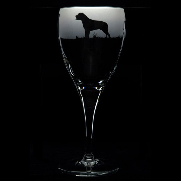 Glyptic Glass ArtRottweiler Dog Crystal Wine Glass - Hand Etched/Engraved Gift