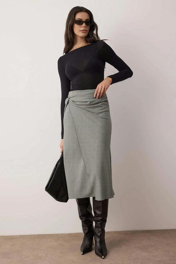 WOVCOR Wrap Detailed Midi Woven Skirt