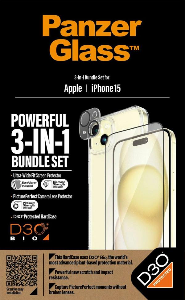 PanzerGlass Panzer Glass Powerful 3 in 1 Bundle Pack for iPhone 15 6.1" - B1172+2809