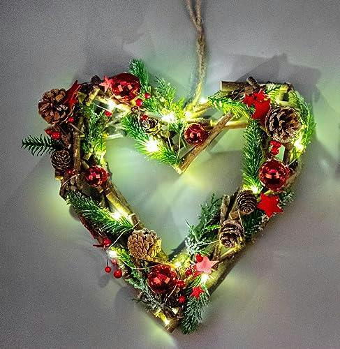 35cm Battery Operated LED Twig Hanging Heart Red Christmas Decoration image 3