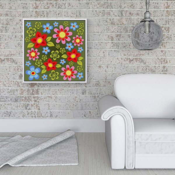 Warren Reed Red And Blue Flowers Framed Canvas