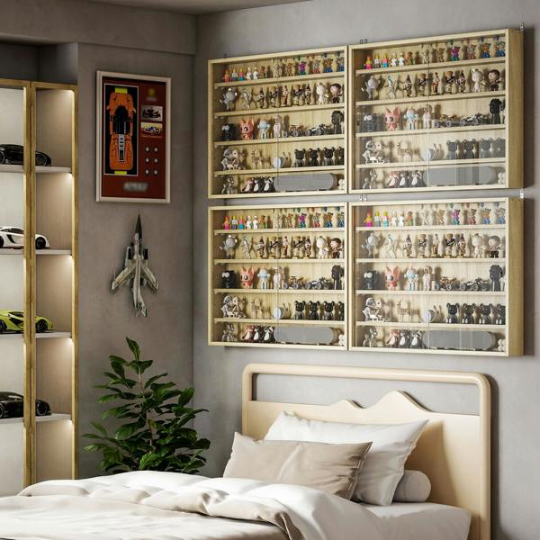 HOMCOM 5/7Tier Wall Display Shelf Unit Cabinet w/ Shelves Glass Doors - Oak - 5-Tier