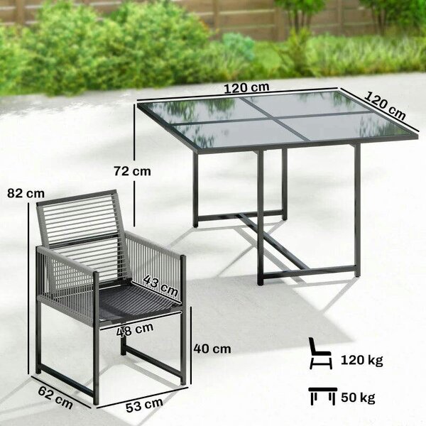 5 Pieces Garden Dining Set, Outdoor Patio Cube Set, 4 Seater Outdoor Table and Chairs with Foldable Backrest, Light Grey