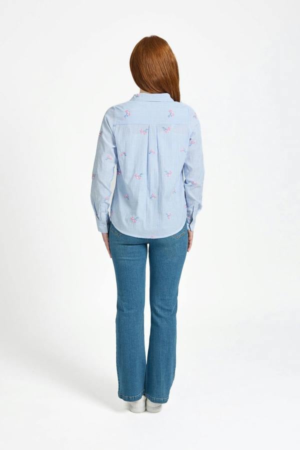 Mudflower Floral Embroidered Stripe Shirt