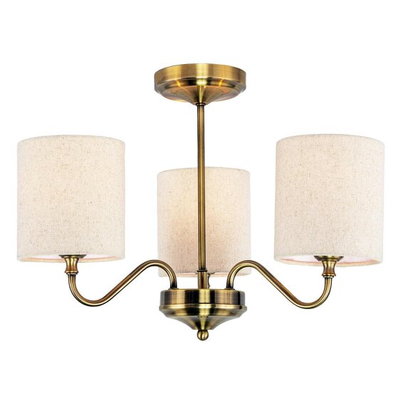Happy Homewares Classic Antique Brass Ceiling Light Fitting with Linen Fabric Shade