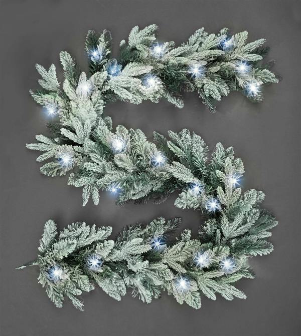 2m Prelit Lapland Fir Christmas Garland with 50 White LEDs, Snow Flock Finish, PVC image 1