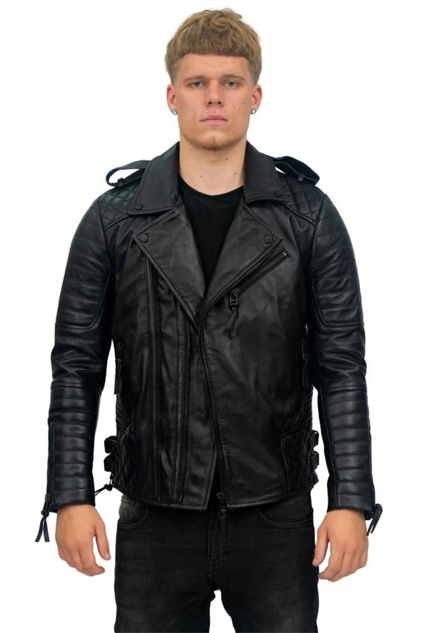 Infinity Leather Mens Slim-Fit Double Zip Brando Leather Biker Jacket-Cairo