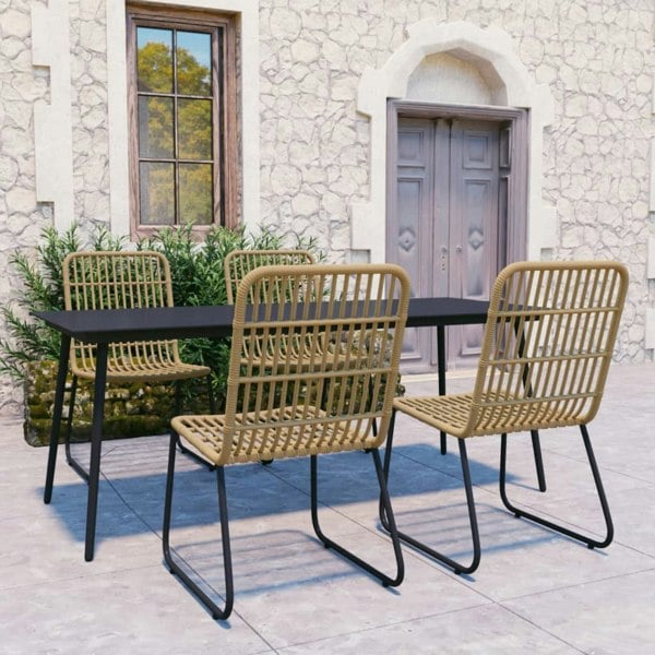 Berkfield 5 Piece Outdoor Dining Set Poly Rattan and Glass