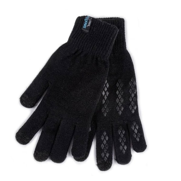 Totes Toasties STRETCH KNITTED Touchscreen Gloves Mens Black