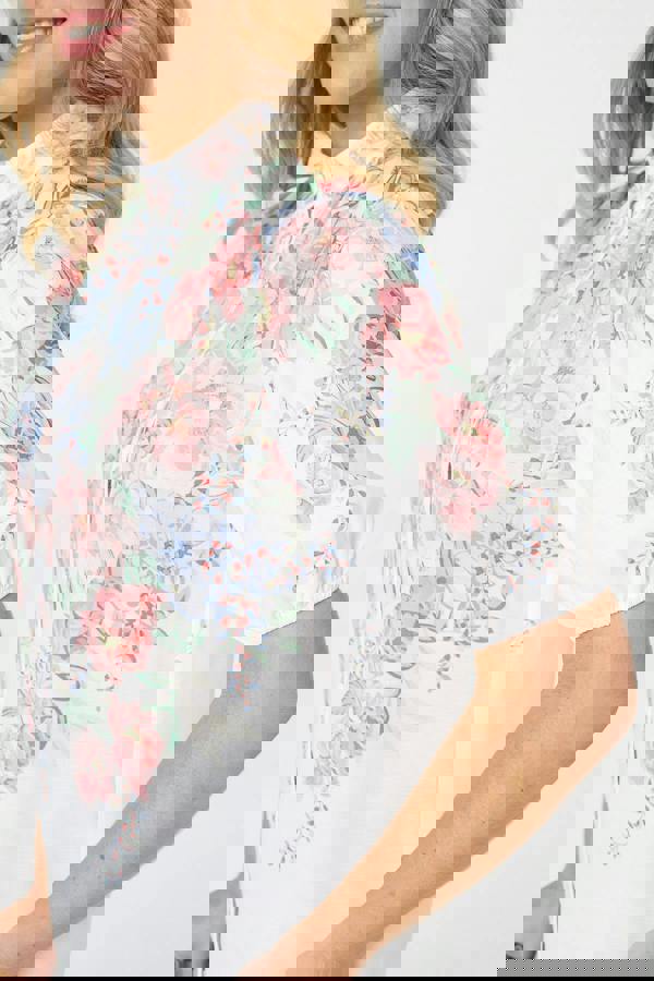 White | Floral 1/2 Puff Sleeve Boxy Shirt