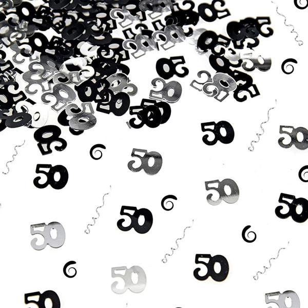 50th Birthday Black and Silver Metallic Confetti Pack for Party Tables and Decorations image 7