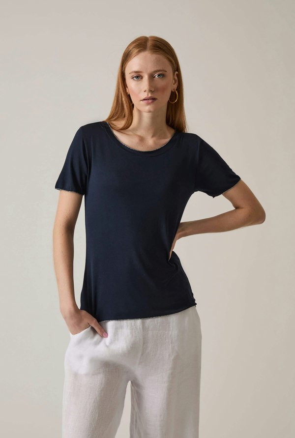 James Lakeland Short Sleeve Navy Top