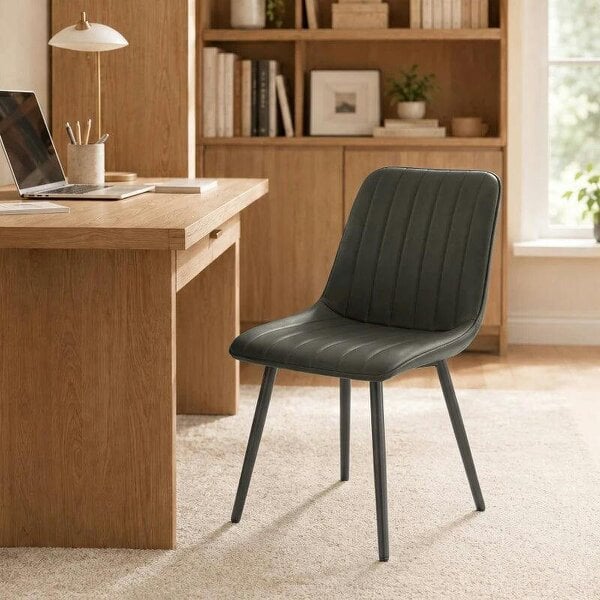 Bobobiy Faux Leather Upholstered Kitchen Chairs, Modern Dining Chairs Set of 2 with Metal Legs for Dining Room, Grey