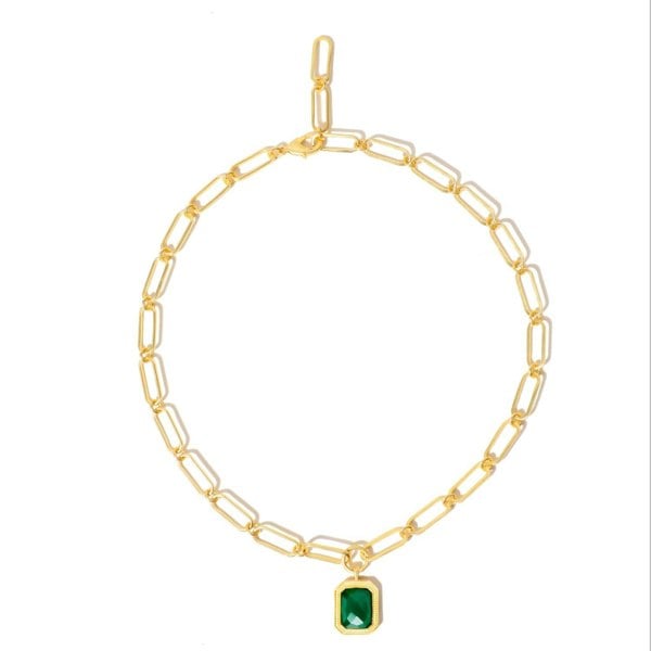 Lila Rasa Paperclip Chain Rectangular Green Emerald  Crystal