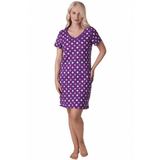 Camille Womens Soft Cotton Summer Nightdresses - dark purple polka dot