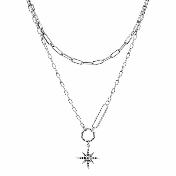 Two silver chain necklaces with star pendants on a white background