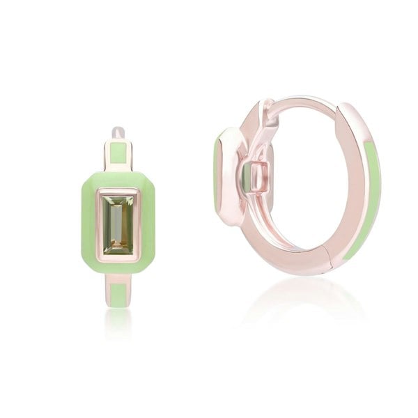 Gemondo Siberian Waltz Green Enamel & Baguette Peridot Hoop Earrings in Rose Gold Plated Sterling Silver