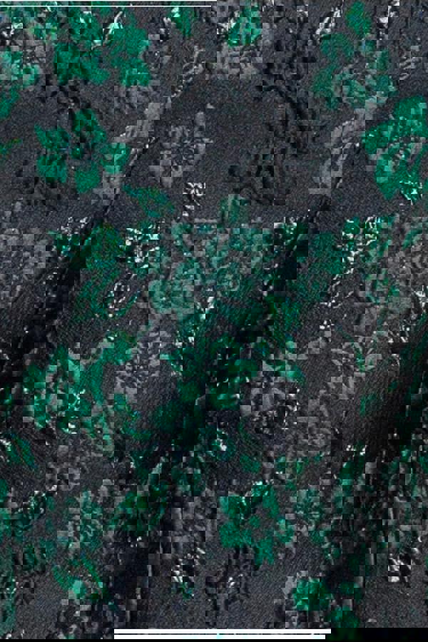 Off Shoulder Jacquard Top With Organza Wings - Emerald Black T231