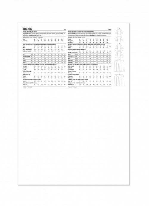 Butterick Sewing Pattern 6966, Tops, Trousers for Women, A5 (6-8-10-12-14) - Easy