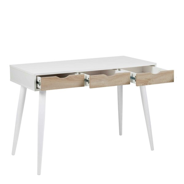 Wyld Haus Dresden White and Natural Sonoma Wood Office Desk 3 Drawers